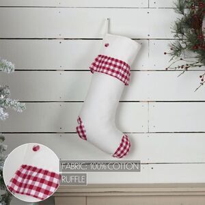 NEW! Country Farmhouse Red White Buffalo Plaid Christmas Stocking Holiday Ruffle